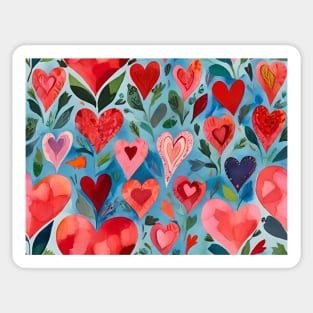 Colorful Watercolor Red And Pink Hearts Pattern Sticker
